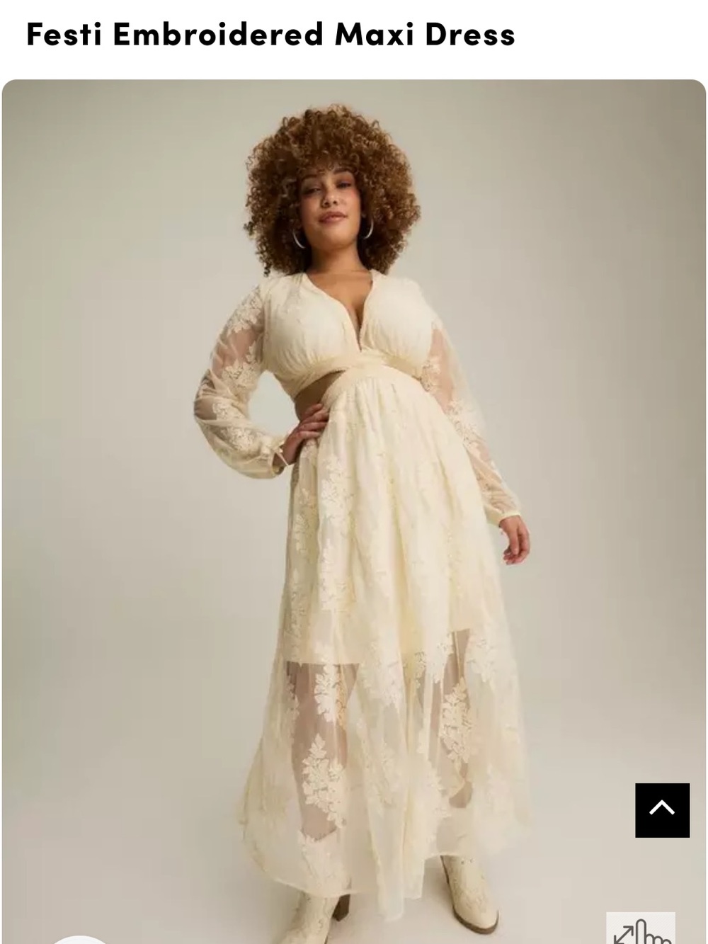 Torrid Festi Embroidered Maxi Dress in cream with floral embroidery, size 2X.